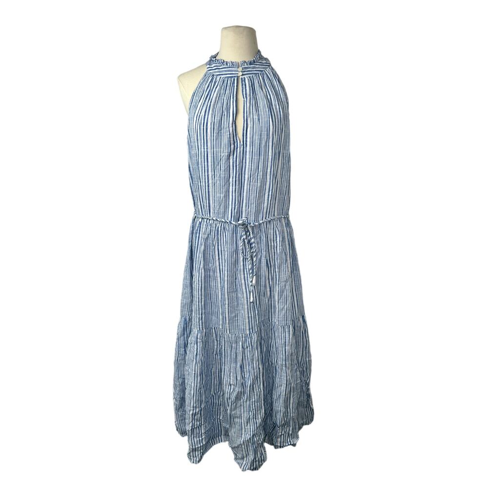Apiece Apart Blue & White Striped Halter Tie-Waist Midi Dress